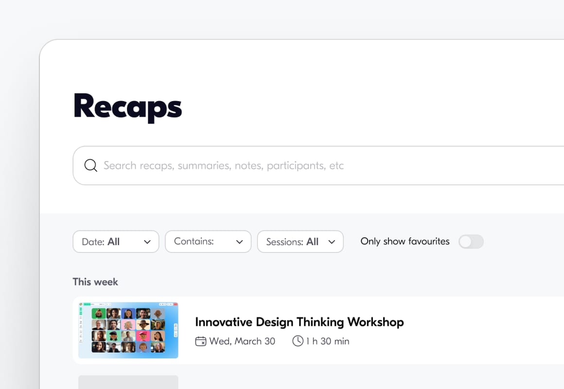 Screenshot of the Butter session recaps interface.