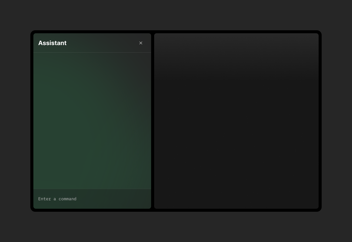 Light Command Interface showing the 'Assistant' panel with a command input field.